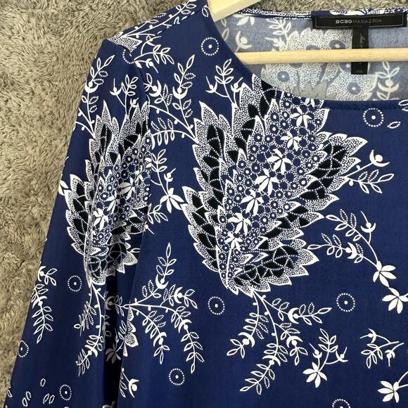 BCBGMaxAzria Blue Noely Shift Dress XS Extra Small White Black Floral - Picture 3 of 9